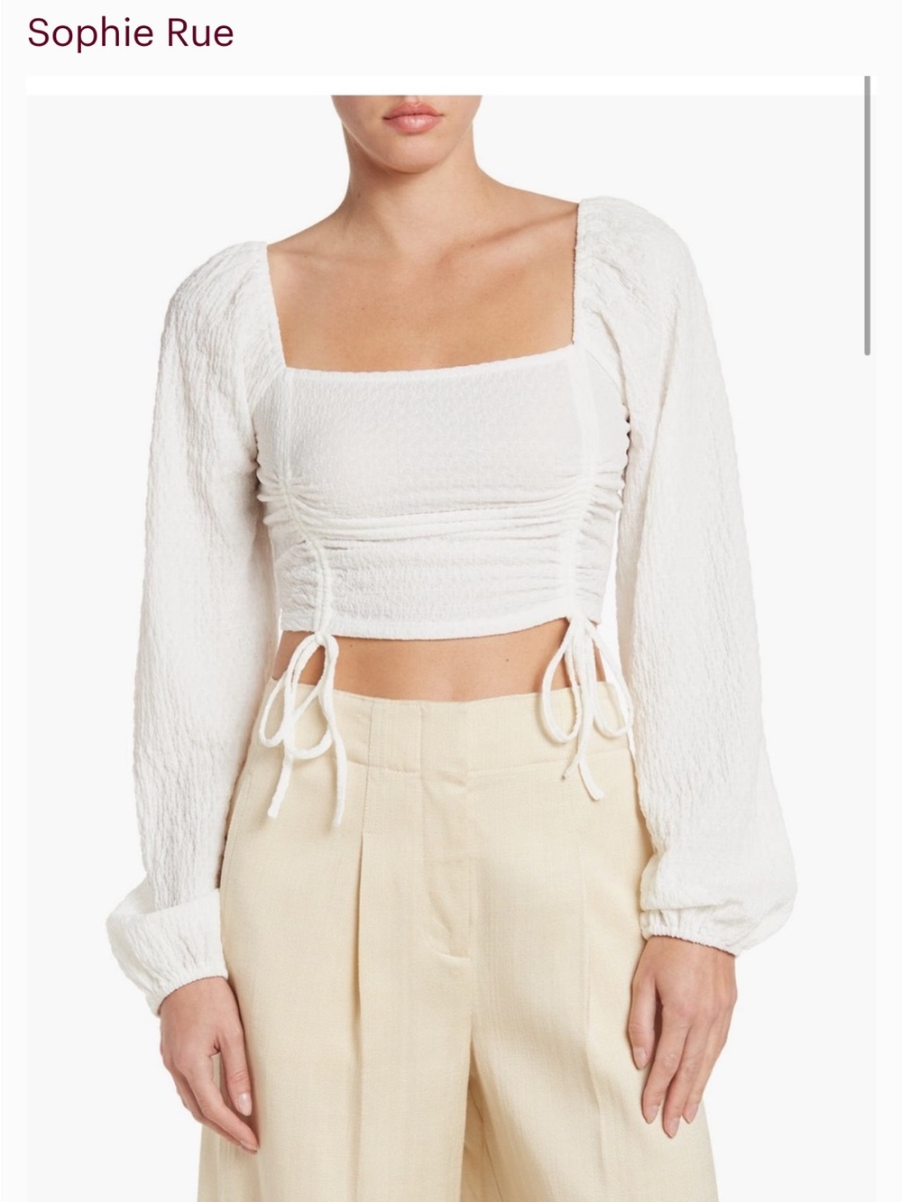 Sophie Rue White Ruched Square-Neck Crop Top - Size S